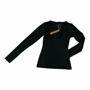 Brand New Skims Women's Size XS Soot Black Long Sleeve Scoop Neck Jersey Top